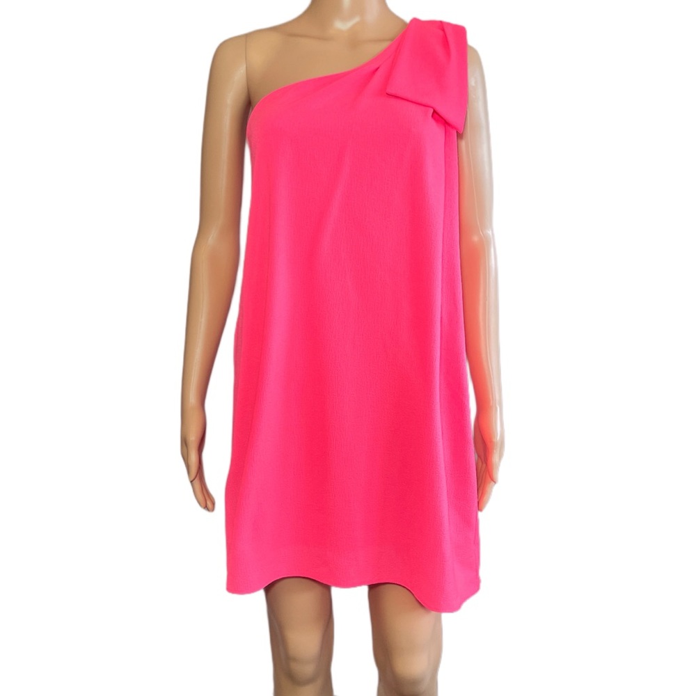 NWT Deja Vu Hot Pink One Shoulder Sleeve Dress Medium